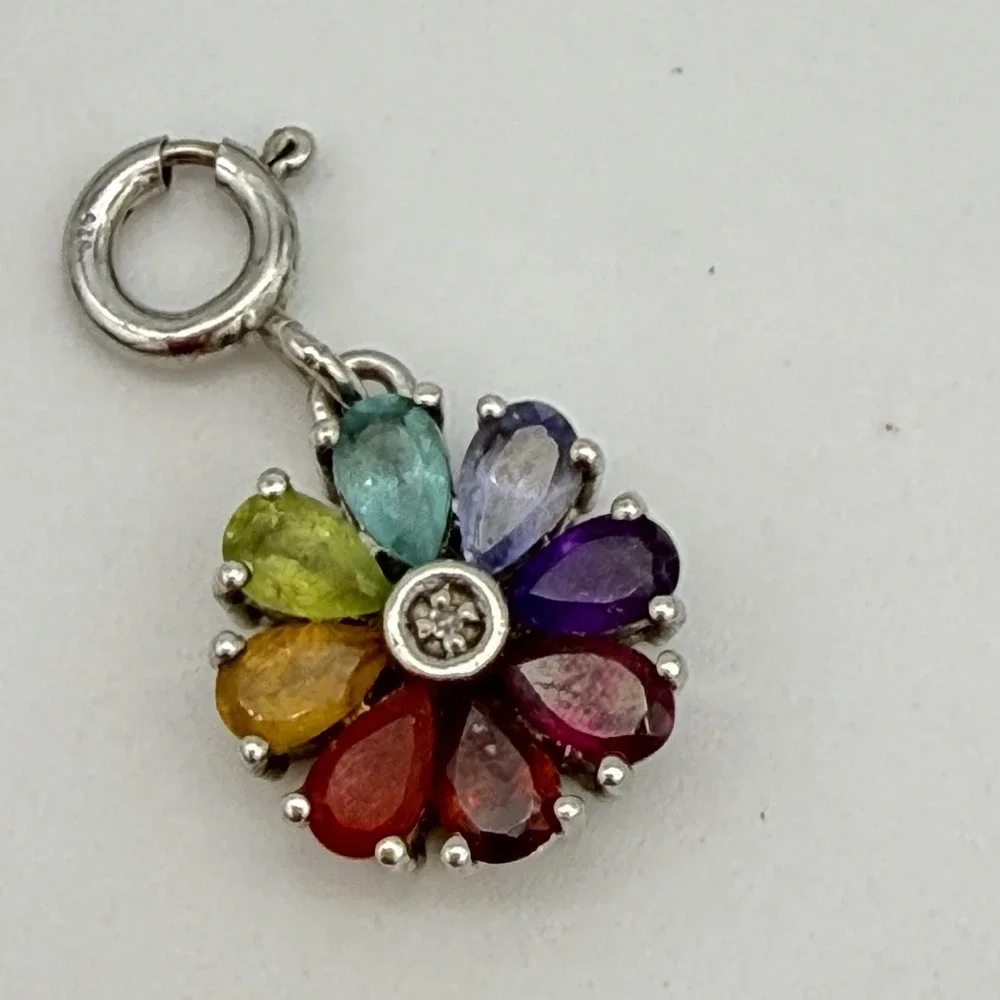 Vtg Chuck Clemency 925 Sterling‎ Silver Multi Gemstone Charm Pendant